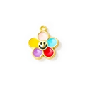 Ciondolo a girasole con faccina sorridente e petali colorati in lega placcata oro - Placcato Oro Multicolore