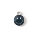 Black enamel round smiley face charm with silver metal details and top loop for DIY jewelry - Black Silver Plated