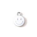 DIY silver-toned metal charm featuring a white enamel smiley face pendant for bracelets - White Silver Plated