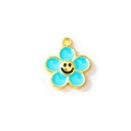 Ciondolo girasole azzurro con faccina sorridente e finitura dorata per bracciali - Blu Placcato Oro
