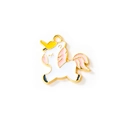 Cartoon unicorn alloy charm with white and pink enamel finish and golden metal hook - Pink Gold Plated