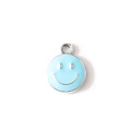 Light blue enamel smile face pendant accessory in silver plated alloy for DIY jewelry - Blue (Silver Plated)