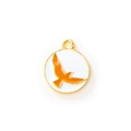 Golden round eagle pendant with white enamel and orange bird detail for DIY jewelry - Yellow