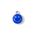 Dark blue enamel smiley face charm accessory for jewelry making with silver plating - Dark Blue Silver Plated
