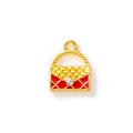 Golden handbag charm with red enamel and rhinestone accent for DIY jewelry making - Red Gold Plated