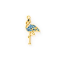 Golden flamingo pendant charm with blue rhinestones for DIY jewelry making - Gold Plated Blue Rhinestone