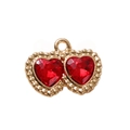 Double heart red crystal pendant with gold beaded trim for DIY jewelry making - Red Plated Gold