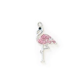 Silver alloy flamingo pendant with pink crystals and blue stone eye for jewelry making - Silver Plated Pink Rhinestone