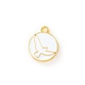 Golden round eagle pendant with white enamel inlay for DIY jewelry making - White