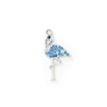 Silver flamingo pendant with light blue rhinestones for DIY jewelry and keychains - Silver Plated Blue Rhinestone