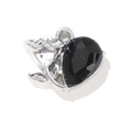 Silver metal rose heart pendant with a large faceted black water drop gemstone charm - Black Silver Plated