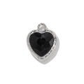 Silver-plated heart charm with faceted black gemstone and intricate dot embossed edge - Black (Silver Base)