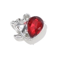 Silver rose pendant featuring a faceted red pear-shaped rhinestone crystal charm - Red Silver Plated