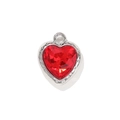 Red heart glass gemstone pendant with silver-plated embossed alloy metal frame - Red (Silver Base)