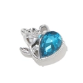 Silver alloy rose pendant with a faceted pear-shaped blue rhinestone for jewelry making - Blue (Silver Plated)