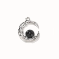 Silver moon charm pendant with black bead and aurora rhinestones for DIY jewelry - Black Plated Silver