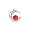 Silver crescent moon pendant with red gemstone and zircon accents for DIY jewelry - Red Silver Plated