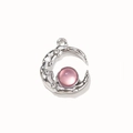 Silver moon pendant with pink bead and small rhinestones for DIY jewelry making - Pink Plated Silver