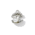 Gepolijste zilveren schelphanger met ronde parel voor het maken van DIY-sieraden - Schelpmateriaal / Zilver