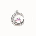 Silver crescent moon charm with pink aurora glass stone and small white rhinestones - Aurora Bead Silver Plated
