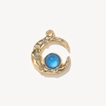 Gold moon pendant with blue stone and crystals for DIY jewelry making crafts - Blue Plated Gold