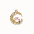 Golden crescent moon pendant with hammer texture and aurora glass for jewelry making - Aurora Rhinestone with Gold Plating