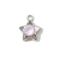Star-shaped silver pendant with a pink crystal center and polished metal finish - Star Style / Silver Tone Pink