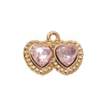 Pink heart-shaped double crystal pendant with gold-plated alloy base for DIY jewelry - Pink Plated Gold