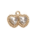 Double heart crystal pendant with gold milgrain edges for DIY jewelry making - White Plated Gold
