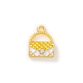Miniature gold plated quilted handbag charm with white enamel and sparkling crystal - White Gold Plated