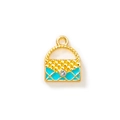 Golden alloy mini bag charm with blue enamel quilting and zircon detail for DIY jewelry - Blue Gold Plated