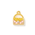 Pink enamel handbag pendant in gold plating with quilted pattern and zircon stone - Pink Gold Plated