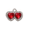 Ciondolo a doppio cuore rosso con bordo perlato argento e cristalli per gioielli DIY - Rosso Placcato Argento