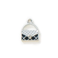 Fashion handbag charm pendant in black enamel and silver alloy with crystal accent - Black Silver Plated