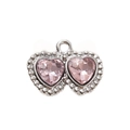 Ciondolo doppia gemma a cuore rosa con bordo in argento per gioielli fai-da-te - Rosa Placcato Argento
