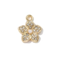 Pendaglio a fiore in lega dorata con perle bianche e strass per creazione gioielli fai da te - Stile Perla Strass Bianco (Base Oro)