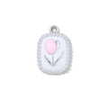 Pink tulip enamel pendant with white pearls and silver metal frame for DIY jewelry - Silver Plated White Tulip