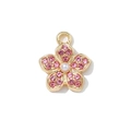 Ciondolo a fiore con strass rosa e perla in lega dorata per orecchini fai da te - Stile Rosa Strass Perla (Base Oro)