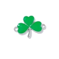Green enamel shamrock charm with dual metal loops for DIY bracelet and jewelry making - Clover Style / Silver