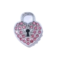 Herz-Vorhängeschloss-Halskette mit rosa Kristallen und silberner Basis für Damen - Silbernes Herz-Vorhängeschloss (Rosa Strass) / 10er Pack