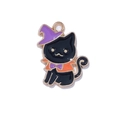 Cartoon black cat charm with purple wizard hat and gold alloy plating for DIY crafts - Black Cat (Witch Hat Style)