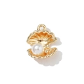 Colgante de concha dorada con perla blanca para creación de joyas artesanales - Concha / Dorado