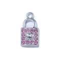Herzschloss Halskettenanhänger in Silberoptik mit rosa Kristallbesatz im Pavé-Stil - Silbernes Rechteck-Vorhängeschloss (Rosa Strass) / 10er Pack