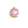 Pendentif lune et étoile avec lune dorée et étoile rose pour bijoux faits maison - Style Étoile et Lune Imbriquées / Lune Plaquée Or avec Étoile Rose