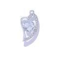 Silver heart pendant with hexagonal crystal and pave zircon setting for jewelry DIY - White Heart / Silver