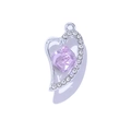 Silver heart pendant with purple square crystal and white zircon accents for DIY jewelry - Pink Heart / Silver