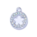 Silver round pendant with AB rhinestones and hollow floral design for DIY jewelry - Silver Round Rainbow Rhinestone Style