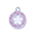 Silver round openwork floral pendant connector with pink zircons for DIY jewelry - Silver Round Pink Rhinestone Style