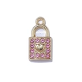 Vergoldeter Herzschloss-Anhänger mit rosa Kristallbesatz für Damen-Halsketten - Goldenes Rechteck-Vorhängeschloss (Rosa Strass) / 10er Pack