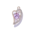 Golden heart-shaped pendant with large purple gemstone and white rhinestone accents - Pink Heart / Gold
